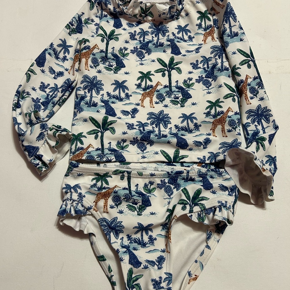 Janie and Jack White and Blue Tropical Giraffe Print Swim Set